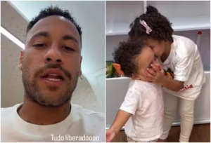 Neymar fica sozinho com as filhas e flagra travessuras: ‘Peguei as duas de segredinho’
