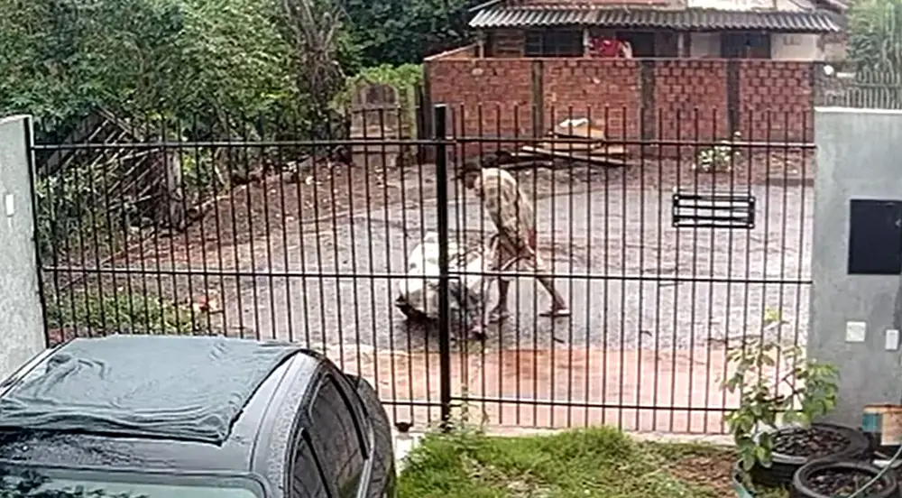 Homem é flagrado abandonando companheira desacordada dentro de saco; veja vídeo