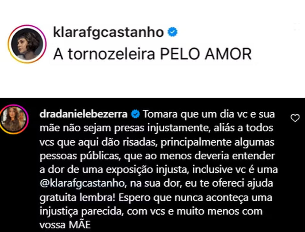 Comentário De Klara E Daiane (foto Reprodução Redes Sociais)