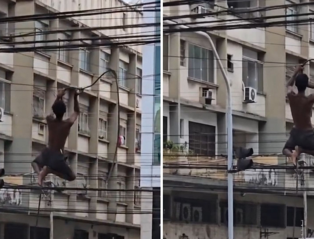 Homem Pendurado (foto Reprodução Redes Sociais)