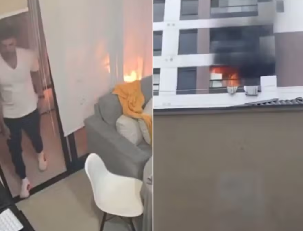 Câmera flagra personal ateando fogo no apartamento do ex (Foto Reprodução Redes Sociais)