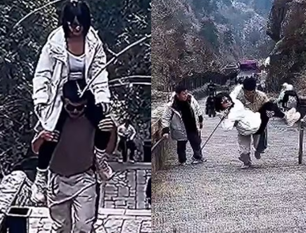Chinês cobra valor astronômico para carregar turistas em escadaria (Foto Reprodução Redes Sociais)
