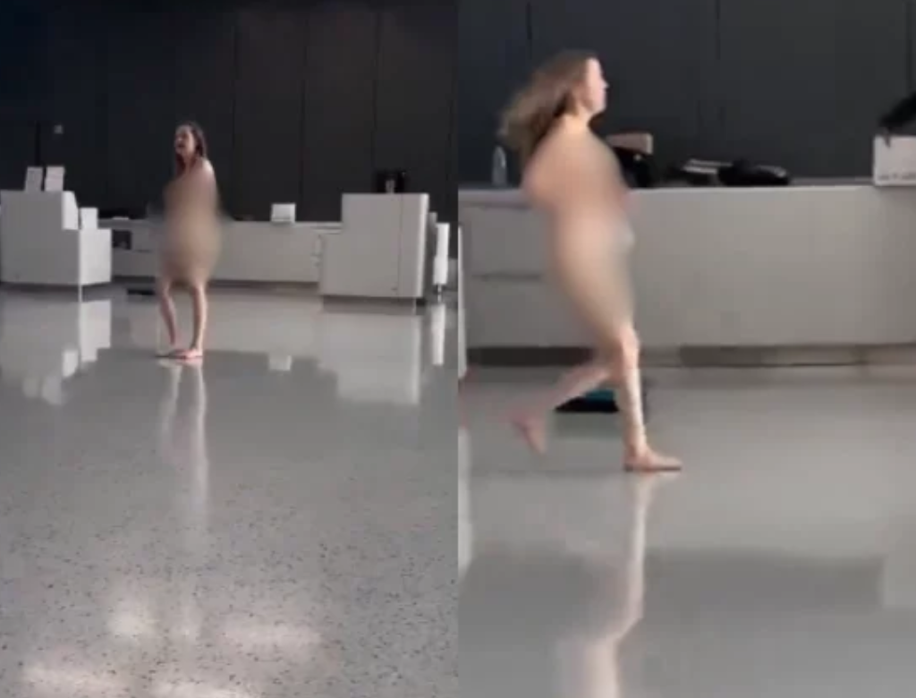 Mulher fica nua em aeroporto e fere duas pessoas com lápis (Foto Reprodução Redes Sociais)