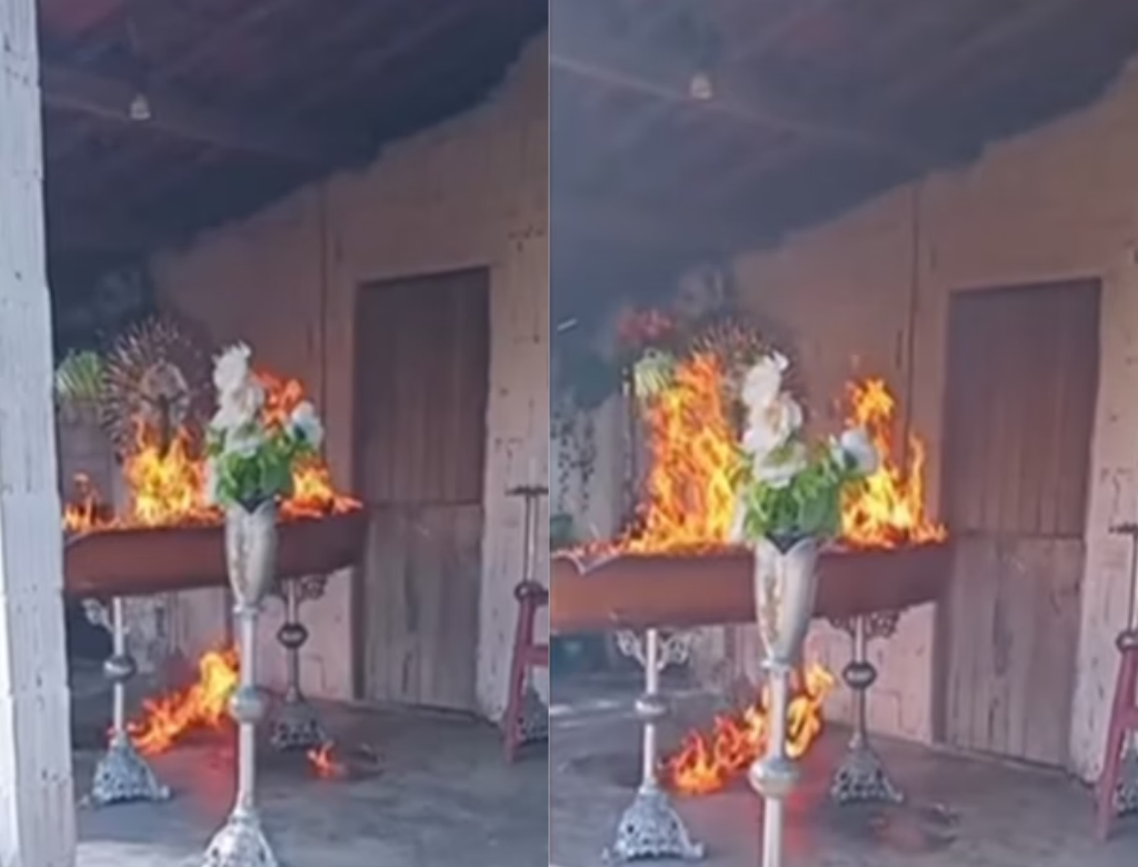 Jovem de 18 anos incendeia caixão durante velório (Foto Reprodução Redes Sociais)