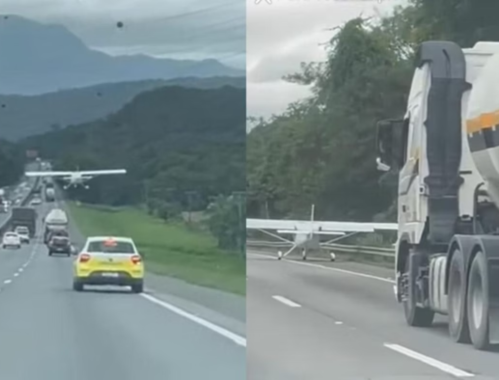 Avião faz pouso de emergência entre carros (Foto Reprodução Redes Sociais)