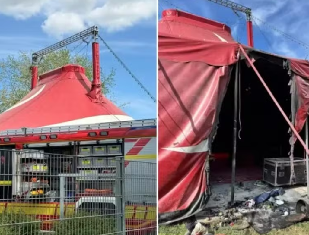Número com cuspidor de fogo termina em incêndio e fere 20 em circo na Alemanha (Foto Reprodução Redes Sociais)