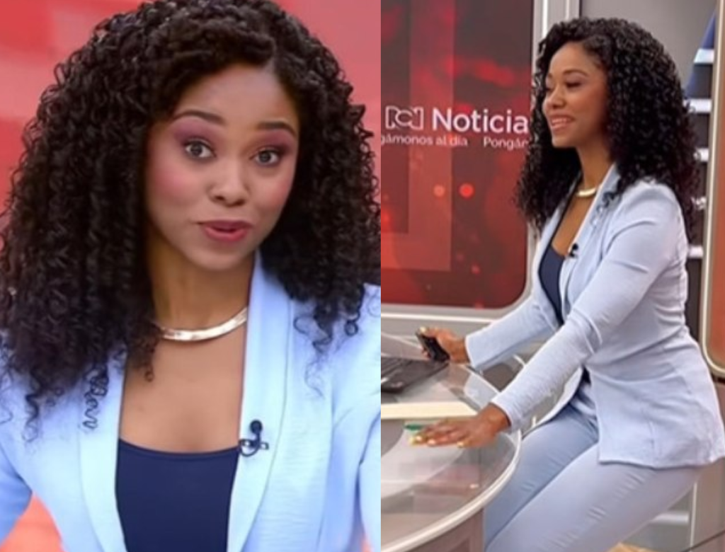 Apresentadora Improvisa Após Cadeira Cair Durante Jornal (foto Reprodução Redes Sociais)