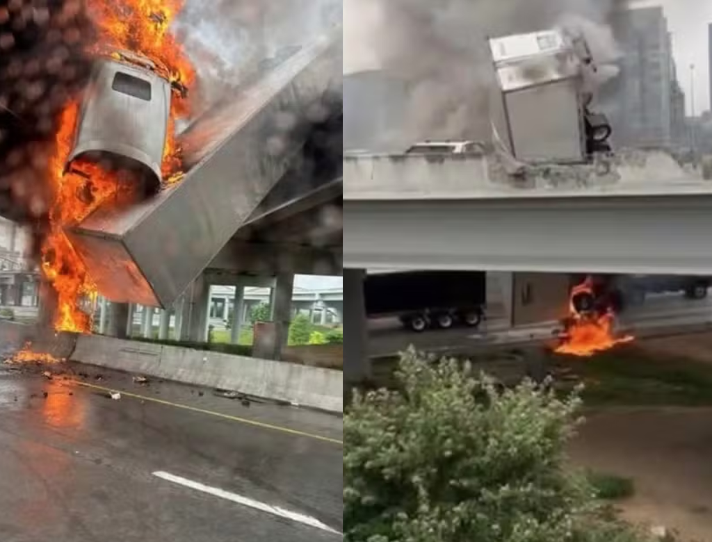 Motorista Pula De Caminhão Em Chamas Prestes A Despencar De Viaduto E Sobrevive (foto Reprodução Redes Sociais)