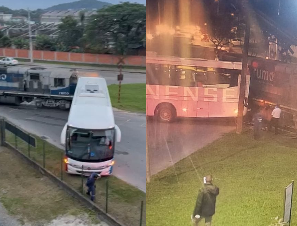 Ônibus é Atingido Por Trem E Pedestre Escapa Por Centímetros (foto Reprodução Redes Sociais)